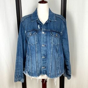 Lucky Brand Tomboy Trucker Denim Jacket Raw Frayed Hem, size 3X